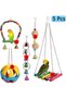 5-Piece Bird and Parrot Toy Set,Natural Wood Swing and Hanging Bell Toys for Parakeets,Cockatiels,and Finches - 2
