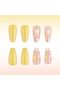 Flowers Press On Nails for Women,Medium Coffin Square,Spring Summer Fake Nails,Full Cover Nail Art Tips Kit,Yellow Floral Design,24 Pcs - 5