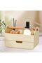 Desktop Organizer Storage Box with Drawer and Wooden Handle,Stationery and Accessory Holder Bin,Light Yellow - 2