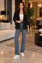 Women Shawl Collar Short Blazer Jacket Curled Sleeve Office and Casual