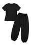 Women's Black Basic T-Shirt and Shalwar Pants Two-Piece Set - 6