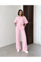 Women's Short Sleeve Blouse and Stitching Detail Wide Leg Pants Two-Piece Set