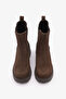 Women's Genuine Leather Double Elastic Thick Heeled Bitter Brown Casual Boots Viper Brown Suede - 7