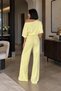 Women's Short Sleeve Blouse and Stitching Detail Wide Leg Pants Two-Piece Set - 3