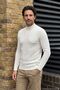 Men's Half Fisherman White Sweater Knitwear Embossed Knit Solid Color Classic Fit - 5240B