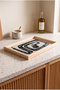 Black and White Ethnic Pattern - Rectangular Coffee Presentation, Engagement, and Serving Tray with Natural Wood Frame - 4
