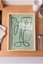 Water Green Single Line Abstract Art Natural Wood Framed Rectangular Coffee Presentation Engagement and Serving Tray - 2