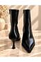 Black High-Heeled Boots with Pointed Toe, Slim Heel, and Side-Zip Closure - 2