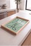Water Green Single Line Abstract Art Natural Wood Framed Rectangular Coffee Presentation Engagement and Serving Tray - 3