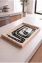 Black and White Ethnic Pattern - Rectangular Coffee Presentation, Engagement, and Serving Tray with Natural Wood Frame - 3