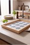 Portuguese Azulejos Patterned - Rectangular Coffee Presentation, Engagement, and Serving Tray with Natural Wood Frame