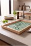 Water Green Single Line Abstract Art Natural Wood Framed Rectangular Coffee Presentation Engagement and Serving Tray