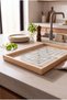 Modern Nested Square Motif - Rectangular Coffee Presentation, Engagement, and Serving Tray with Natural Wood Frame