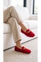 Women's Red Stone Accessory Chain Plush Home Ballerinas 1 cm Byndvt04 - 4