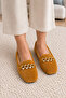 Women's Tan Stone Accessory Chain Plush Home Ballerinas 1 cm Byndvt04 - 4