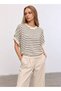 Crew Neck Striped Bat Sleeve Knitwear Blouse