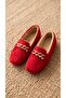 Women's Red Stone Accessory Chain Plush Home Ballerinas 1 cm Byndvt04 - 6