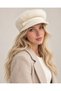 Women's Angora Furry Brooch Detail Ecru Cap Hat - Wool Textured - 4