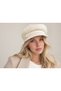 Women's Angora Furry Brooch Detail Ecru Cap Hat - Wool Textured - 3