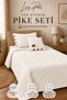 100% Cotton Single Pique-Bedspread Set Cream Knitted Patterned 1 Pillowcase and 1 Throw Pillow Cover - 5