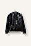 Oversize College Collar Bomber Embroidery Detailed Zippered Faux Leather Coat with Inner Pockets H2179Ax26Au - 6