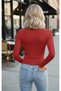 Red Crew Neck Basic Body Darkalıp Long Sleeve Blouse - 4