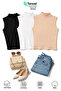 Lirona-Women's Sleeveless Semi Turtleneck Modal Blouse 3-Piece - 5