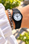 Black Color, Silicone Band, Small Case, Wristwatch with Numbers + Bracelet