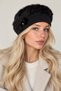 Women's Angora Fur Hat with Stone Brooch Detail - Flexible Soft Texture Inside Fleece Black - 6