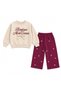Girl's Bowknot Printed Sweatshirt and Embroidered Detailed Trousers 2-Piece Set - 3