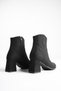 Women's Black Suede Zippered 7 cm Thick Heeled Winter Boots with Western Detail - 9