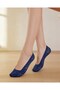 Women's Laser Cut Lace Patterned Ballerina Socks Navy Blue