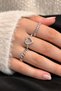 Zircon Stone Silver Adjustable Heart, Chain, Leaf Crown 3-Piece Women's Ring Set