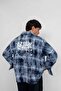 Men's Boxy Fit Washed Plaid Printed Flannel Shirt Navy Blue - 4