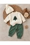 Knitwear Sweater Pine and Deer Embroidered Camisole Pants Knitwear Pompom Hat Oversize Model 3-Piece Unisex Set - 2