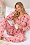 Luxury Suede Long Sleeve Buttoned Star Patterned Long Sleeve Women's Pajama Set