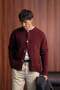 Men's Relax Fit Crew Neck Buttoned Knitwear Cardigan Claret Red - 4