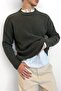 Men's Oversize Crew Neck Ribbed Knit Sweater Khaki - 3