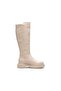 Knee-High Premium Beige Women's Boots with Stretch Zipper on the Back - 2