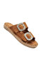 Hertas Premium Women's Mink Nubuck Crystal Double Buckle Poly Comfortable Straw Sole Slippers - 3