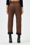Women's Brown Italian Suede Trousers Leopard Pattern Pocket Stone Detail L Stretch Fabric Wide Fit Elastic Waist - 5