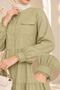 Lace Natural Fabric Full-Length Button-Down Denim Dress Light Green - 2