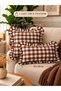 Iris Vintage Ruffled Brown Linen Large Gingham Throw Pillow Cover Linen Throw Pillow Cover 1 Piece - 4