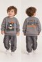 Boy's Teddy Bear Printed Two-Thread Brushed Sweatshirt Jogger Top and Bottom Set - 2