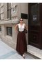 Polyviscon Fabric Belted Skirt — Brown - 7