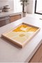 Abstract Yellow and Orange Patterned Natural Wood Framed Rectangular Coffee Presentation, Engagement, and Serving Tray - 3