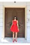 Double Fabric Pleated Mini Dress — Red - 3