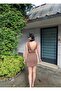 Linda Twill Fabric Backless Dress — Brown - 3