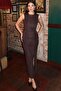 Slit Dress with Diver Fabric Accessories — Brown - 3