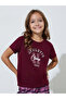 Girls Burgundy Graphic Print T-Shirt and Checked Pants Pyjama Set - 3